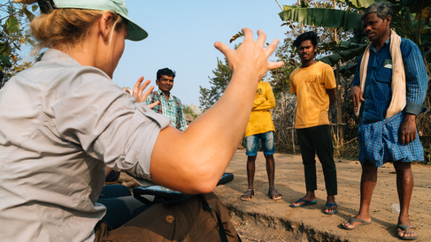 Image by: Oli Broadhead – “Iris Berger with farmers in India discussing agroecological farming systems that support more wildlife”