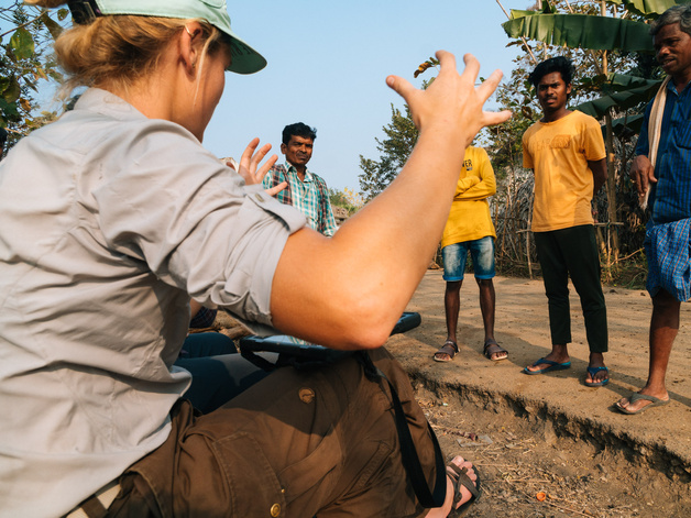 Image by: Oli Broadhead – “Iris Berger with farmers in India discussing agroecological farming systems that support more wildlife”